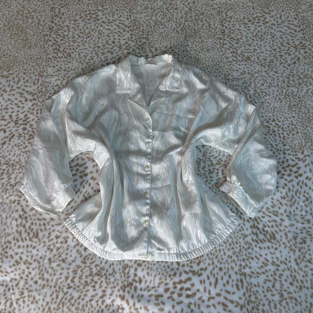 Dolphin Sportswear Button-Up Blouse Size X-Large White Swirl Pattern